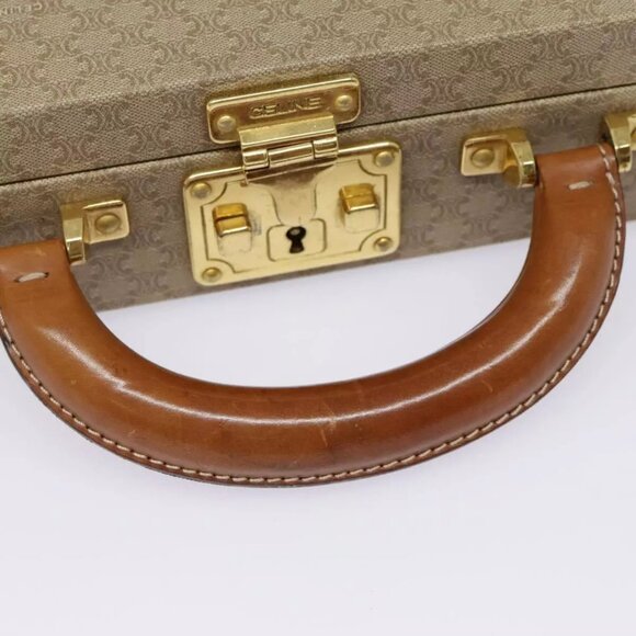 CELINE Macadam Canvas Attache Case Beige Brown Gold Auth 88818 - Picture 9 of 16